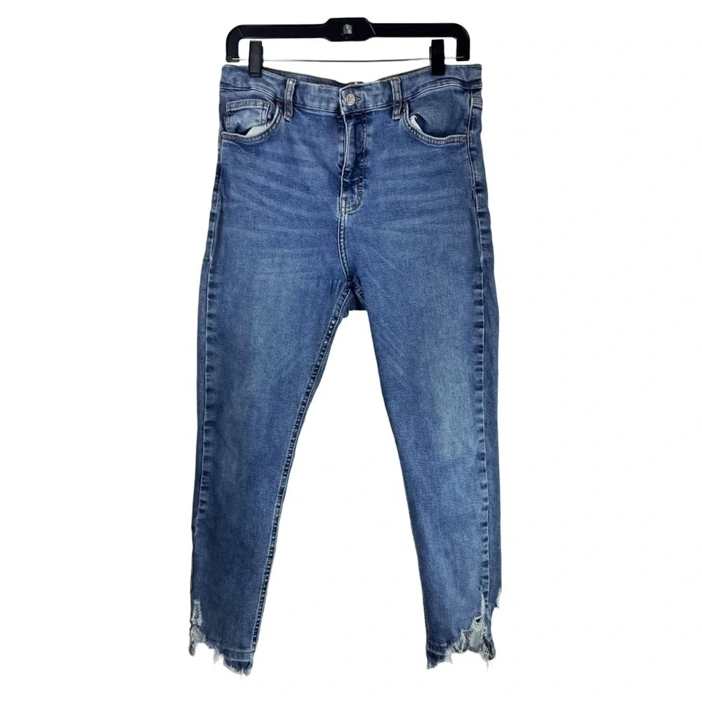 TOPSHOP Men's High Quality Blue Skinny Jeans with Chewed Up Ankles Petite 34W